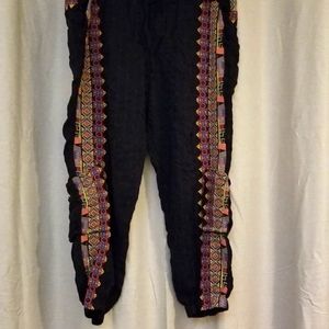 Johnny Was Black Cupra Rayon Embroidered Pants, size XL